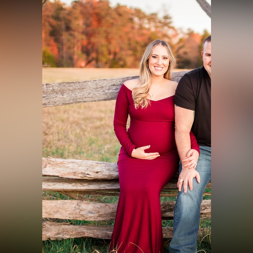 Off shoulder, long, maroon dress
